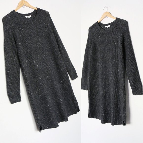 Madewell Curved Hem Sweater Dress M Wool Blend Long Sleeve Donegal Thunder Gray - Picture 12 of 14